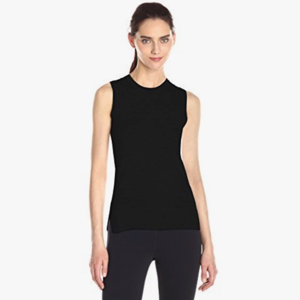Theory Kralla Sleeveless Evian Stretch Knit Shirt Top Blouse Black Wool Sz P